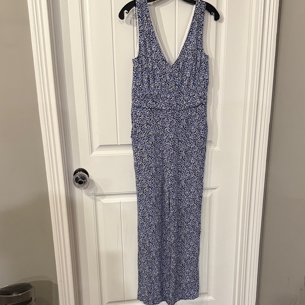 Blue Floral Jumpsuit with Pockets